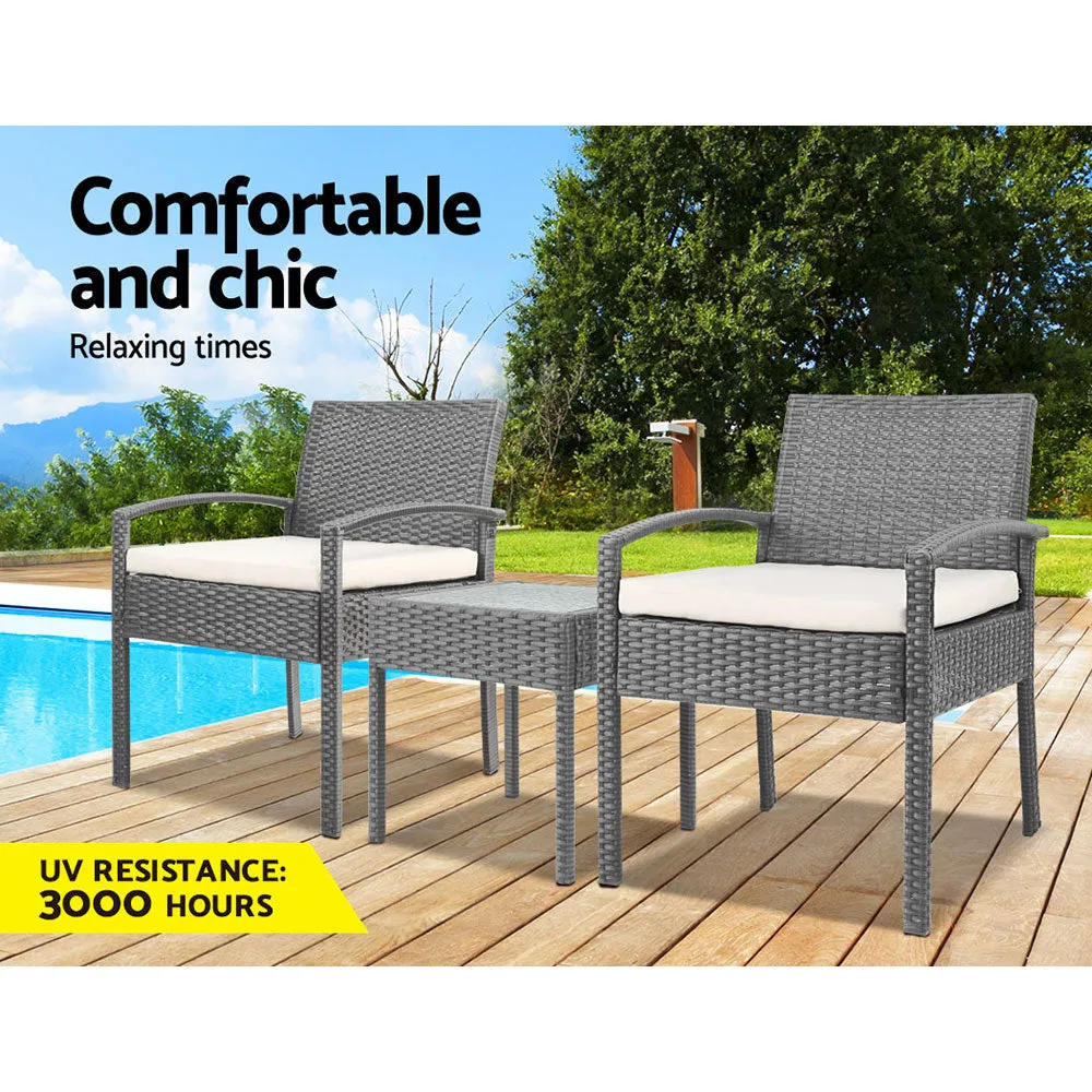 Outdoor PE Wicker Outdoor Setting Furniture Set Chairs Side Table Patio Grey