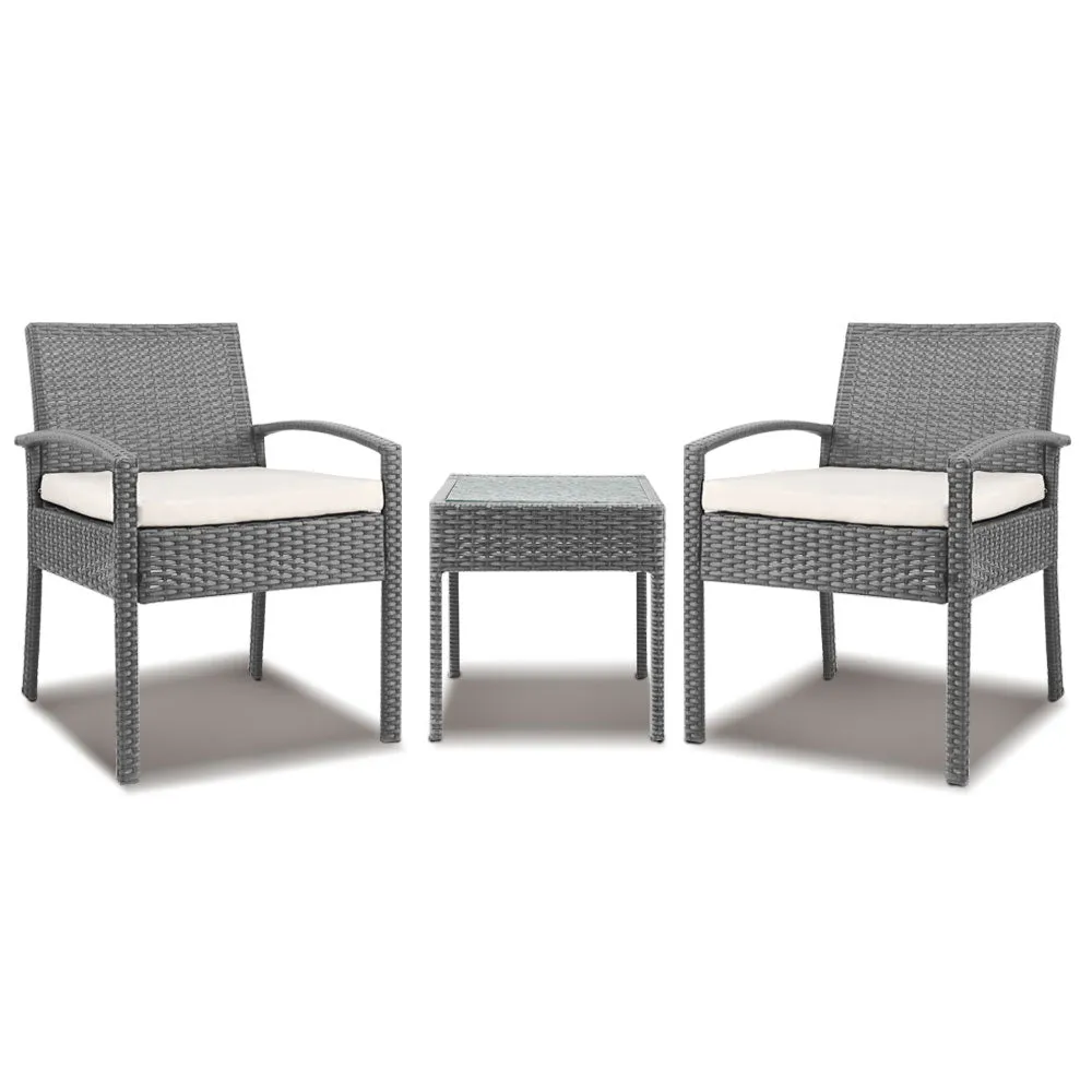 Outdoor PE Wicker Outdoor Setting Furniture Set Chairs Side Table Patio Grey