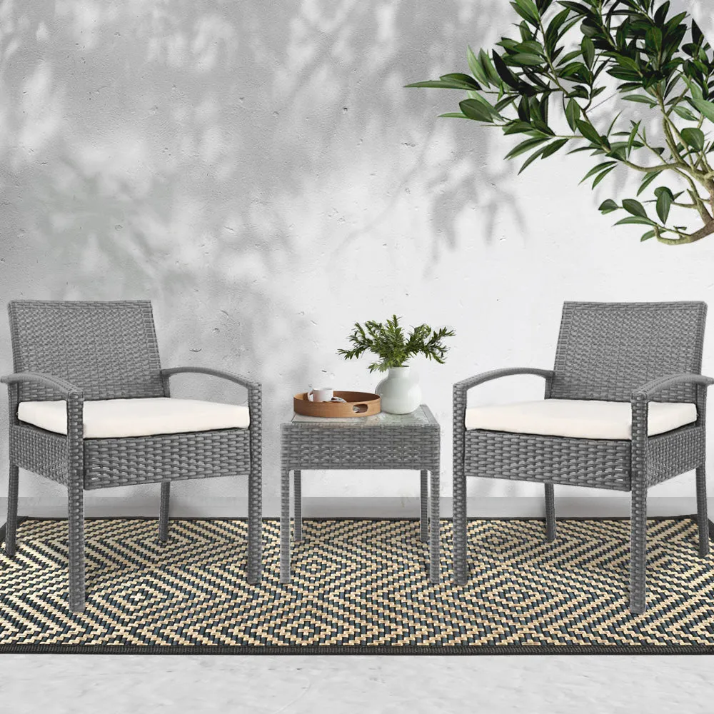 Outdoor PE Wicker Outdoor Setting Furniture Set Chairs Side Table Patio Grey