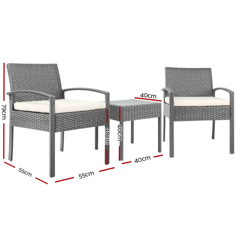 Outdoor PE Wicker Outdoor Setting Furniture Set Chairs Side Table Patio Grey