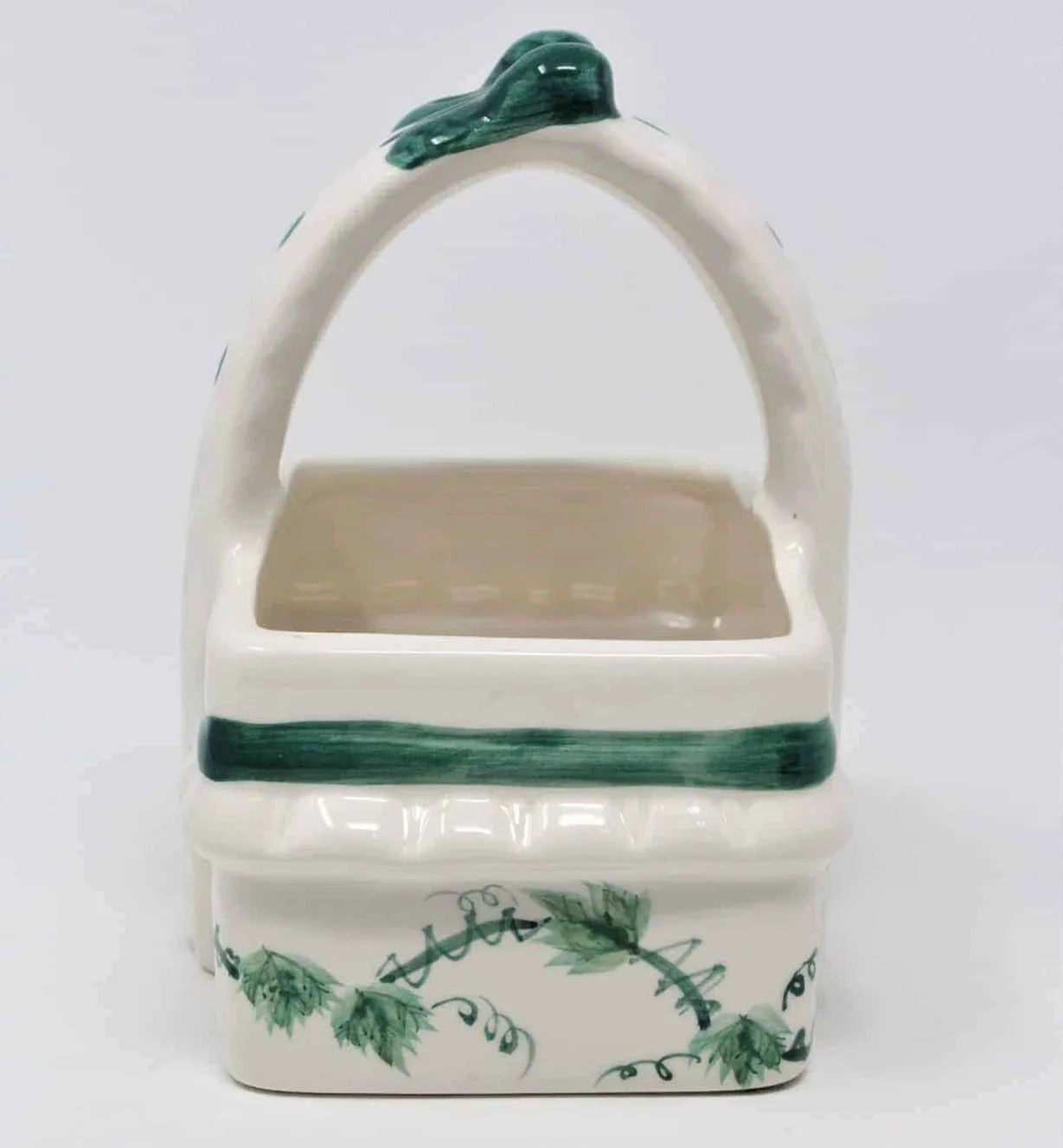 Planter / Baby Nursery, Basket Green Ivy, Ceramic, Vintage