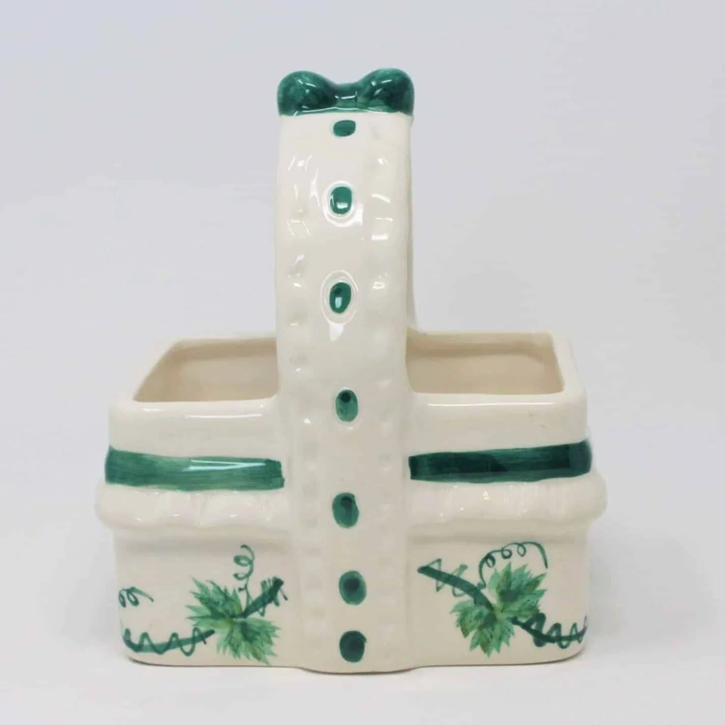 Planter / Baby Nursery, Basket Green Ivy, Ceramic, Vintage