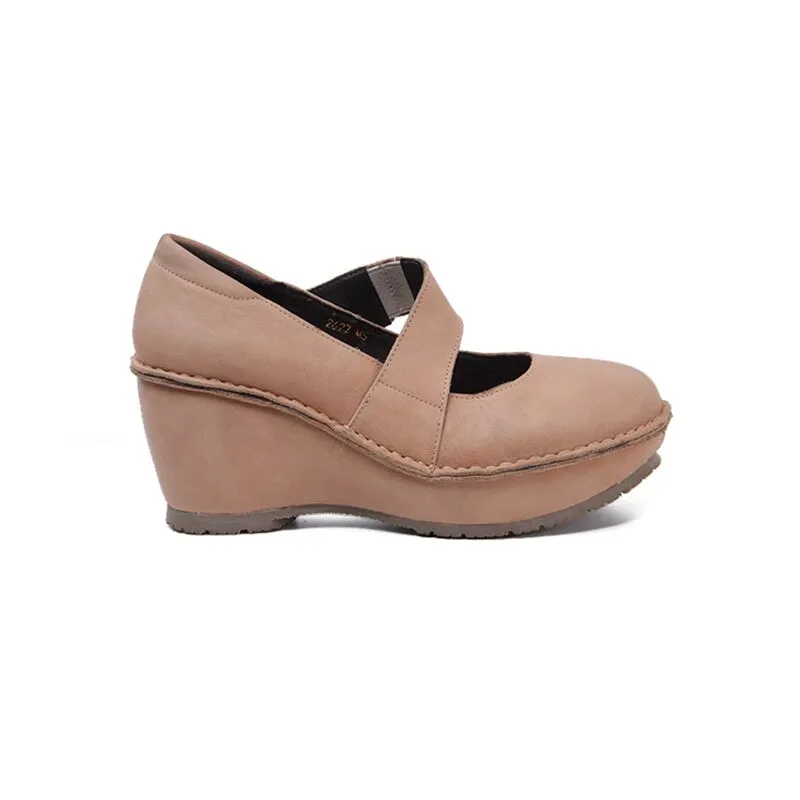 Retro Soft All Leather Platform Mary Jane Shoes In Apricot/Black/Brown/Gray