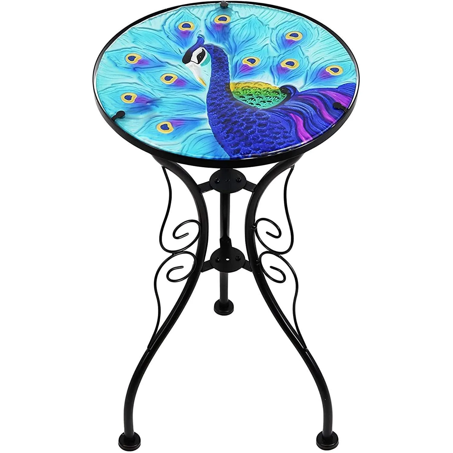 Round Side Mosaic Garden Table With Blue Peacock Design