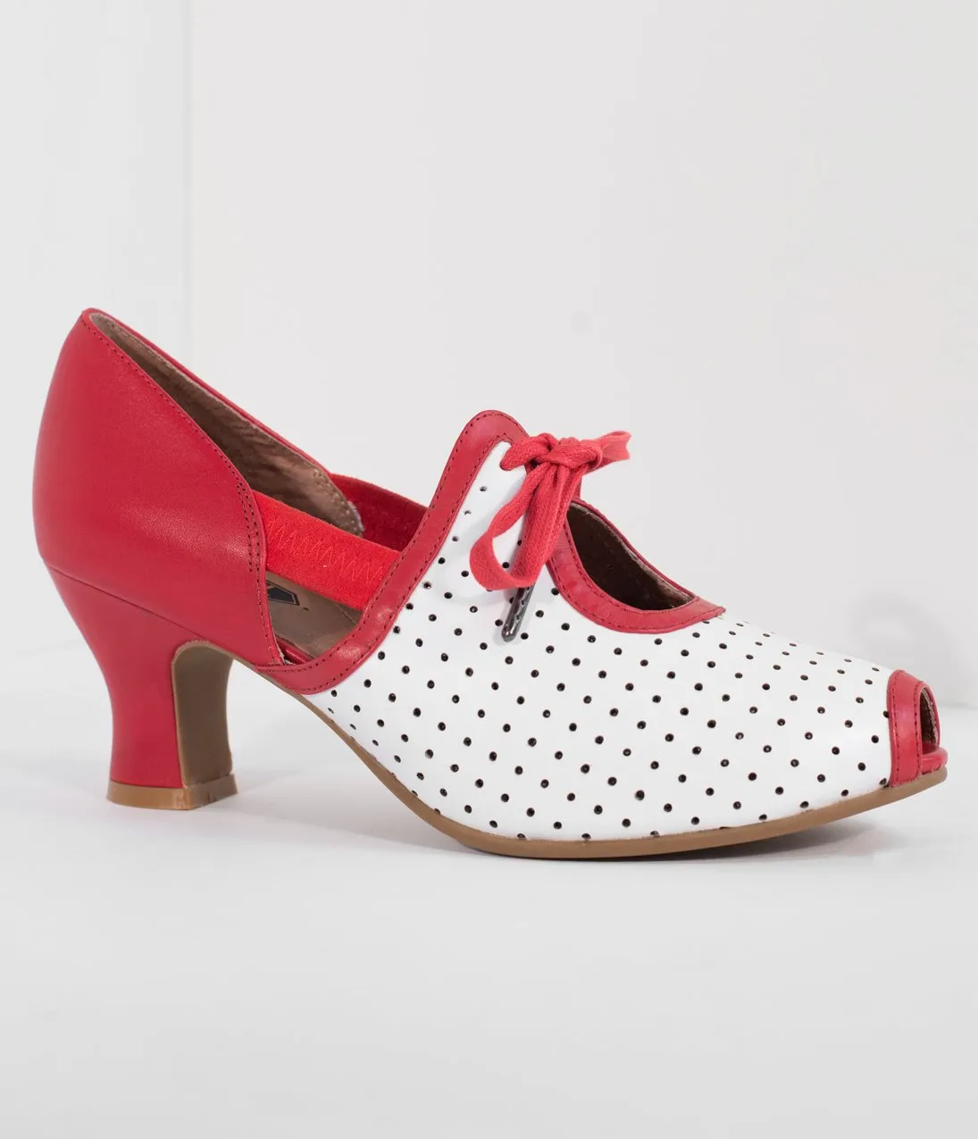 Royal Vintage 1930s Red & White Leather Ginger Peep Toe Heels