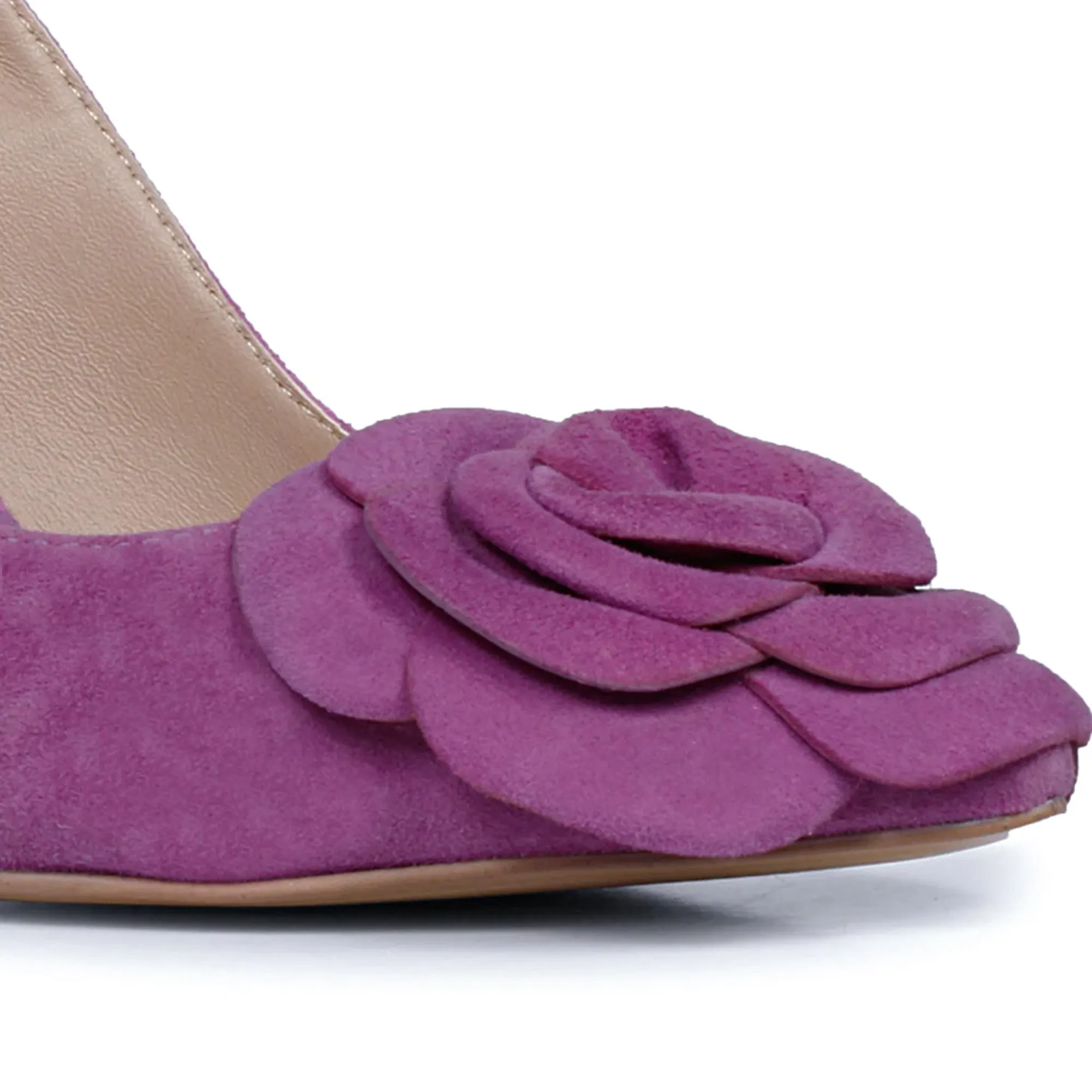 Saint Naiya Flower Embellished Purple Suede Leather Heels