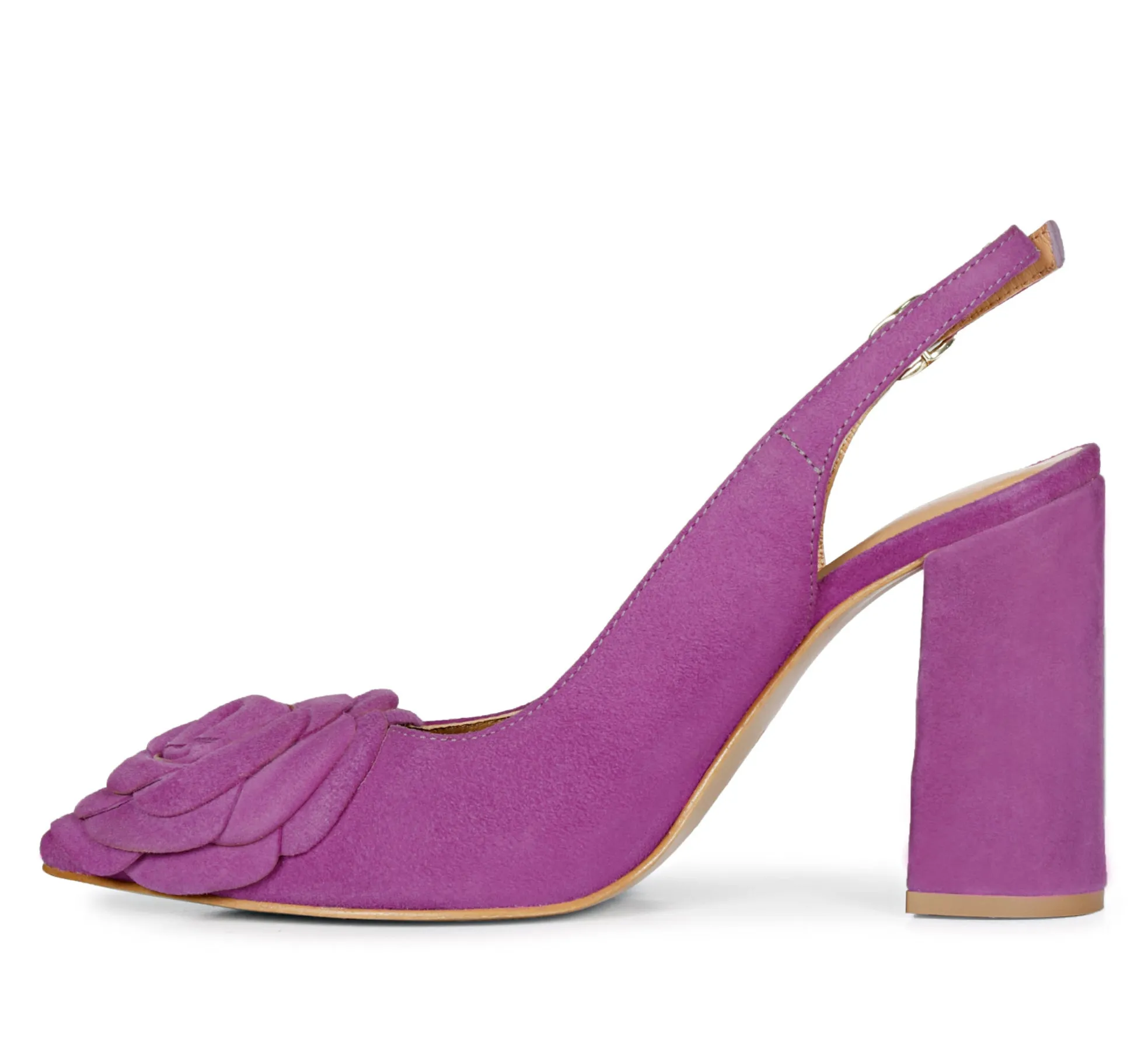 Saint Naiya Flower Embellished Purple Suede Leather Heels