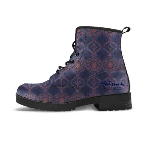 Sargasso Blue and Mellow Rose Damask Leather Boots (Vegan)