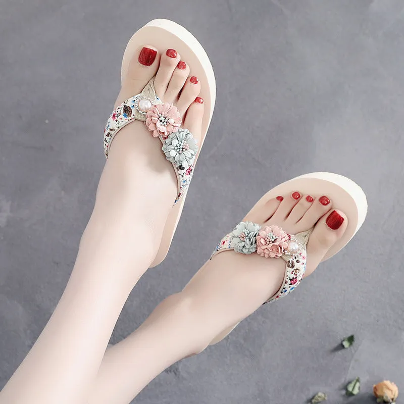 Seaside Outdoor Slippers Women's Summer Fashion Flip-flop Outdoor Wedge Sweet Height Increasing Casual Flip Flops Beach Shoes