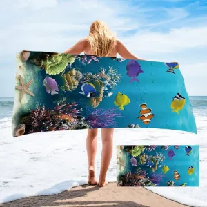 Seaside Portable Microfiber Beach Swim Printed Bath Towel 150x75cm(Fish)