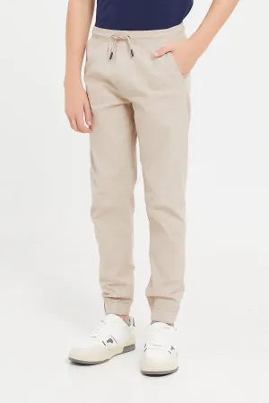 Senior Boys Beige Pull On Casual Trouser