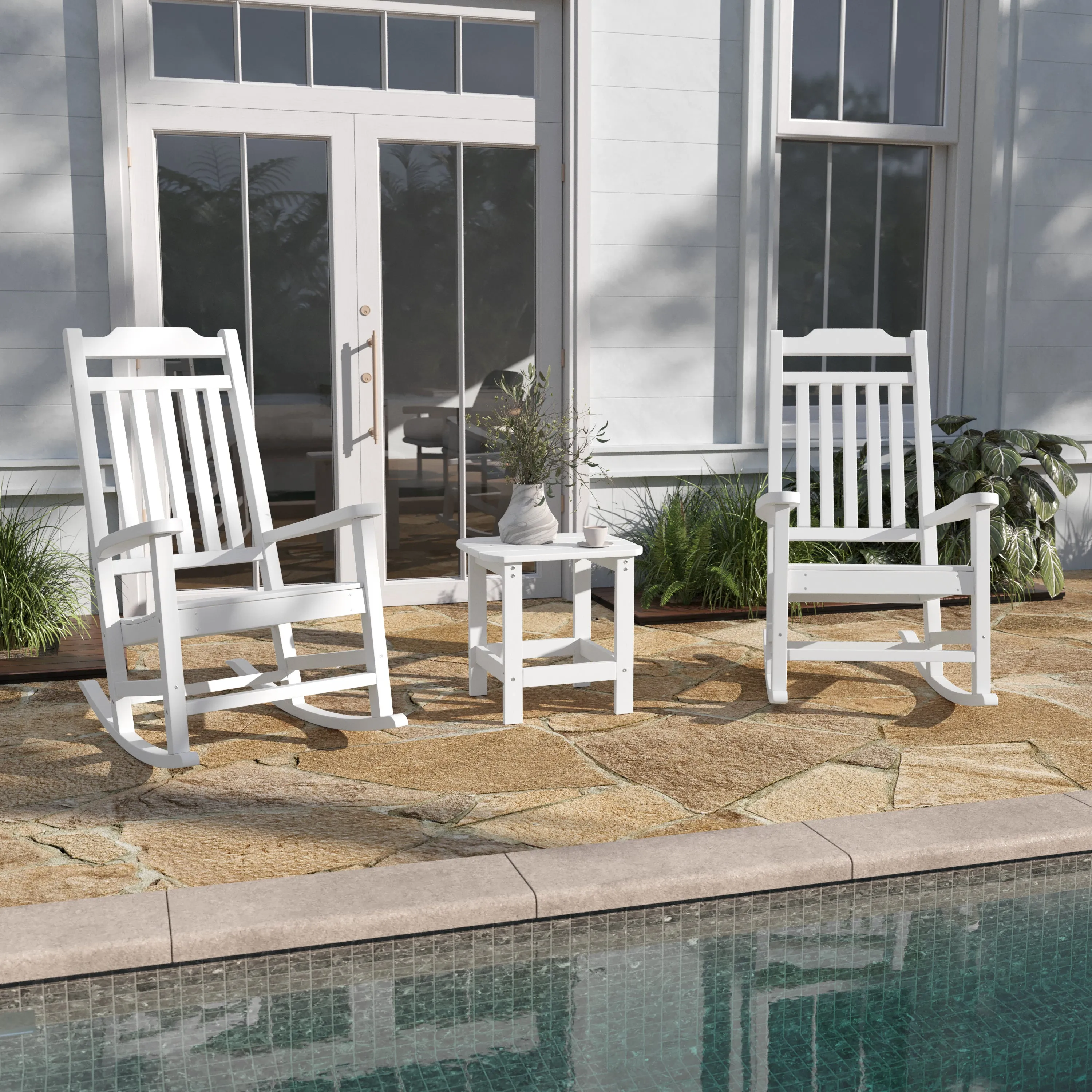 Set of 2 Winston All-Weather Poly Resin Rocking Chairs with Accent Side Table