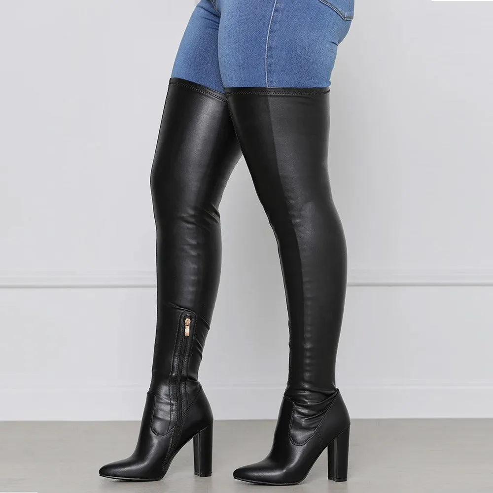 Side Zipper High Chunky Plus Size Knee Boots