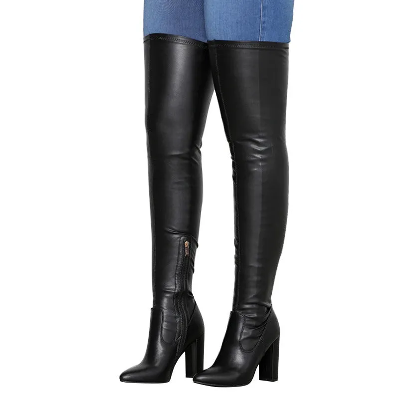 Side Zipper High Chunky Plus Size Knee Boots