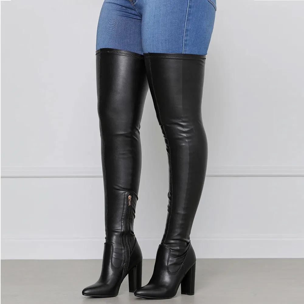 Side Zipper High Chunky Plus Size Knee Boots