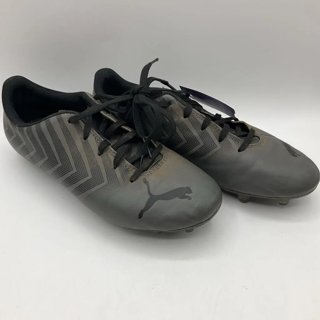 Size 4.5Y: Puma Black/Grey Lace-Up Soccer Cleats