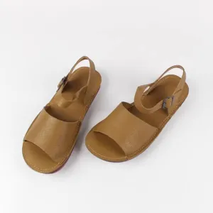 Slingback Leather Buckle Sandals Open Toe Retro Handmade Coffee/Khaki