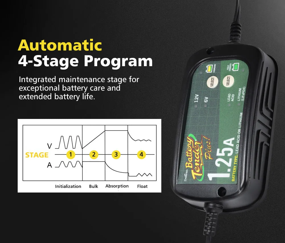 Smart Battery Charger 1.25A 6V/12V Automatic SLA AGM Car Truck Boat Motorcycle