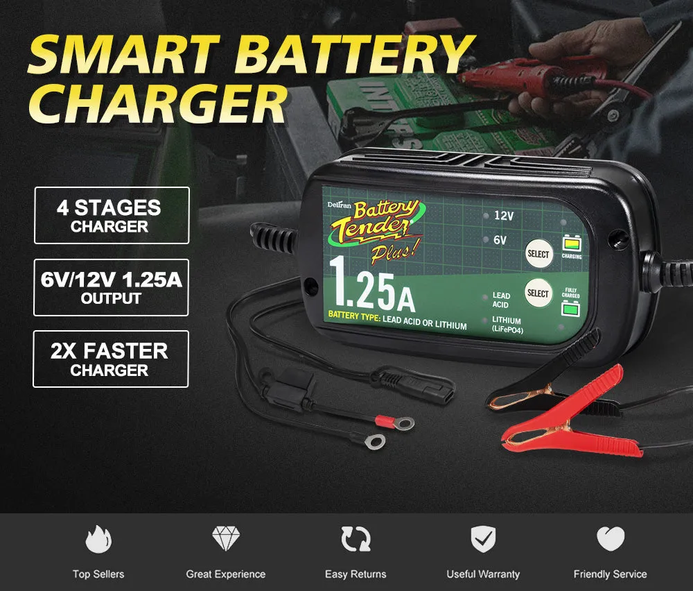 Smart Battery Charger 1.25A 6V/12V Automatic SLA AGM Car Truck Boat Motorcycle