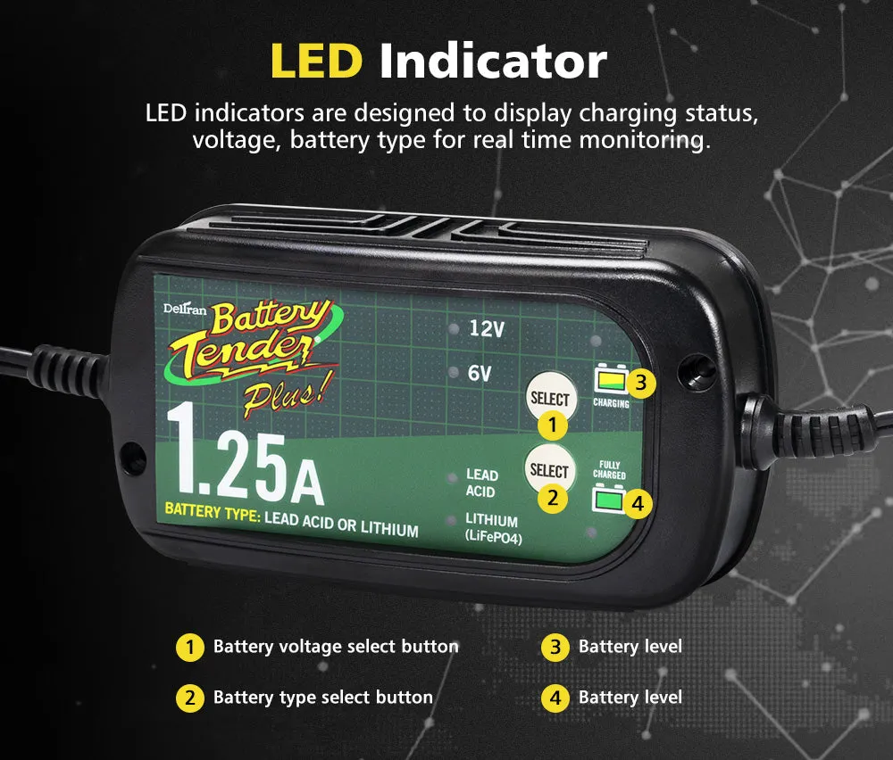 Smart Battery Charger 1.25A 6V/12V Automatic SLA AGM Car Truck Boat Motorcycle