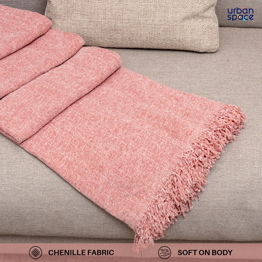 Soft Chenille Throw | Blanket for Sofa and Bed | Use For Picnic & Gifting - Rose Pink