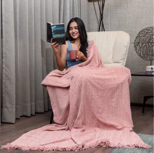 Soft Chenille Throw | Blanket for Sofa and Bed | Use For Picnic & Gifting - Rose Pink