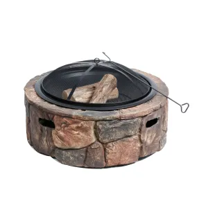 Sun Joe SJFP35-STN-LSN 35-in. Cast Stone Base, Wood Burning Fire Pit w/Dome Screen and Poker, Large Stone