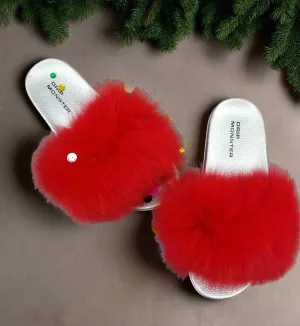 Super soft and cozy "Cherry Bomb" Indoor/Outdoor  fluffy fur slippers