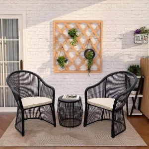 Tender Outdoor Patio Seating Set 2 Chairs and 1 Table Set (Black   Beige)