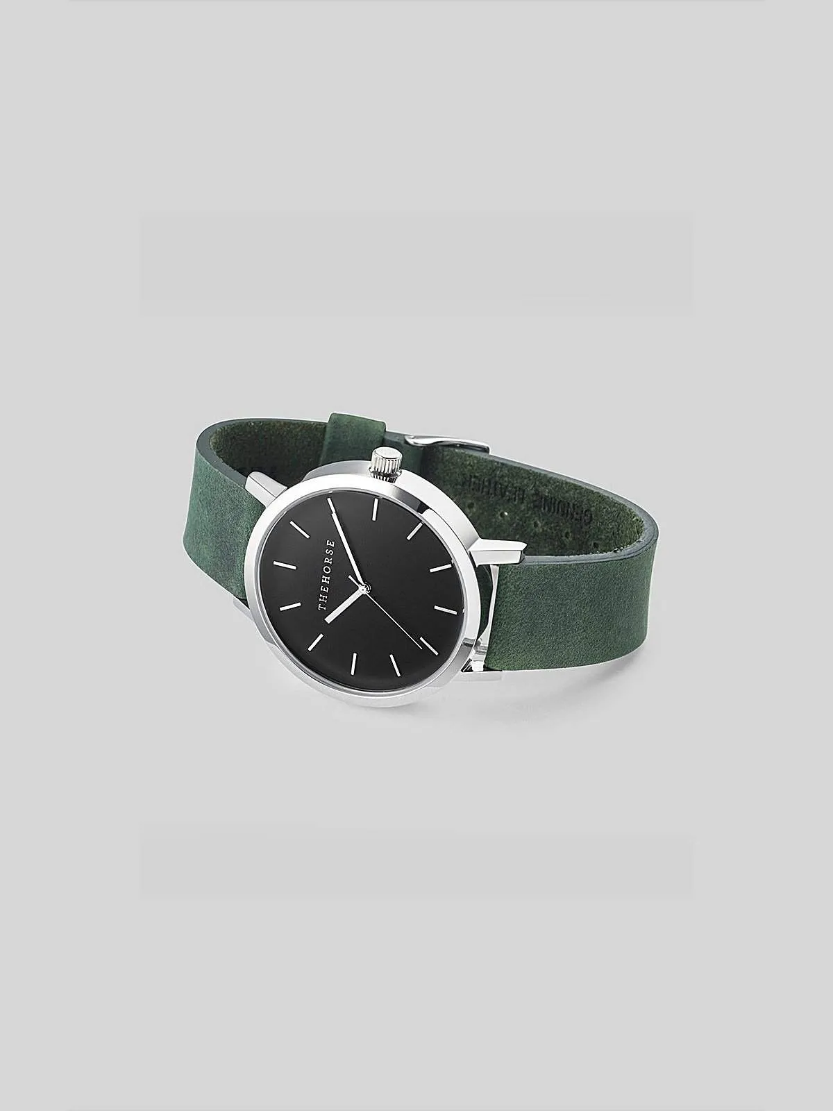 The Horse Polished Steel / Mineral Green Leather