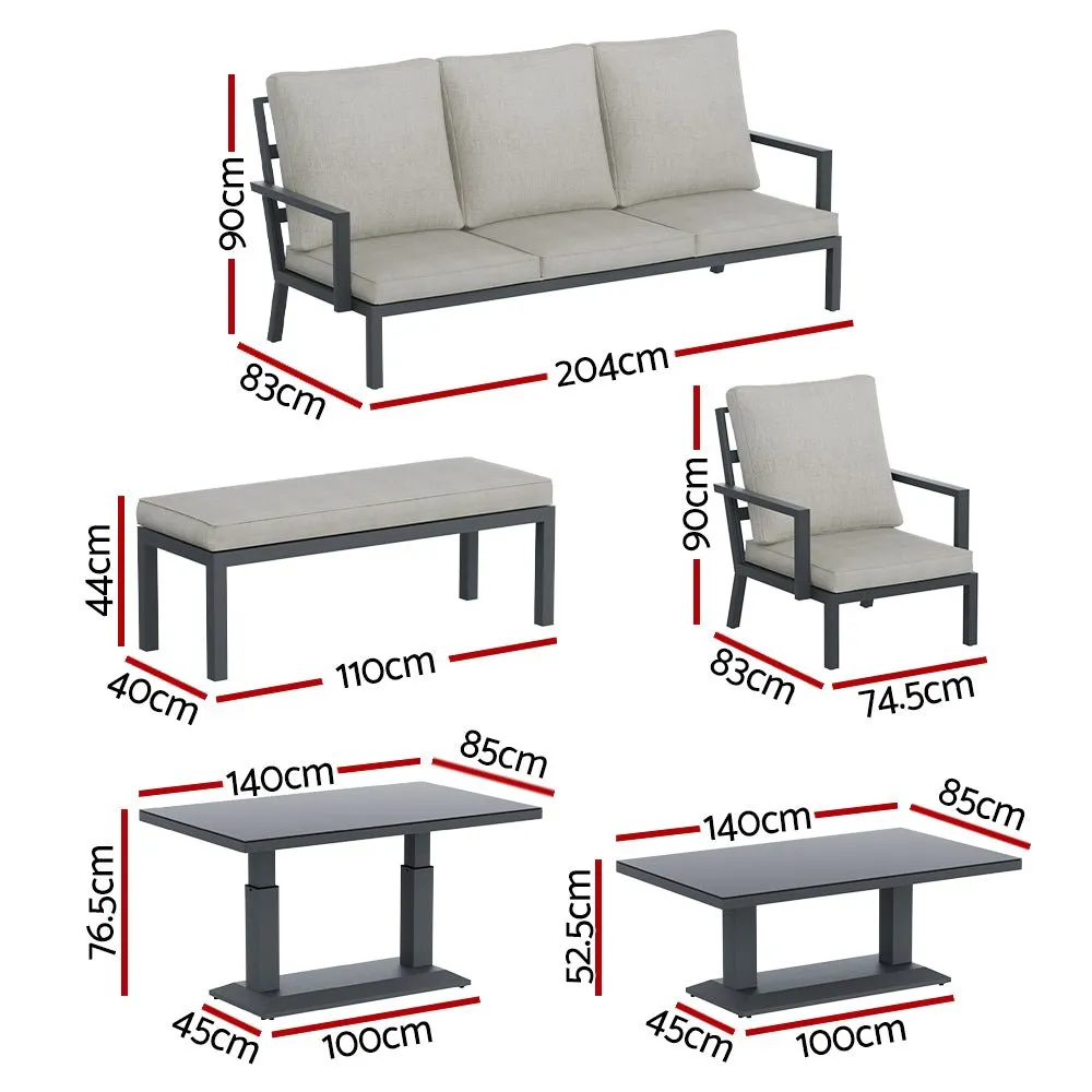 Torquay Outdoor Aluminium 7 Seater Lounge Set - Grey