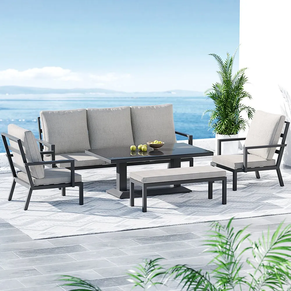 Torquay Outdoor Aluminium 7 Seater Lounge Set - Grey