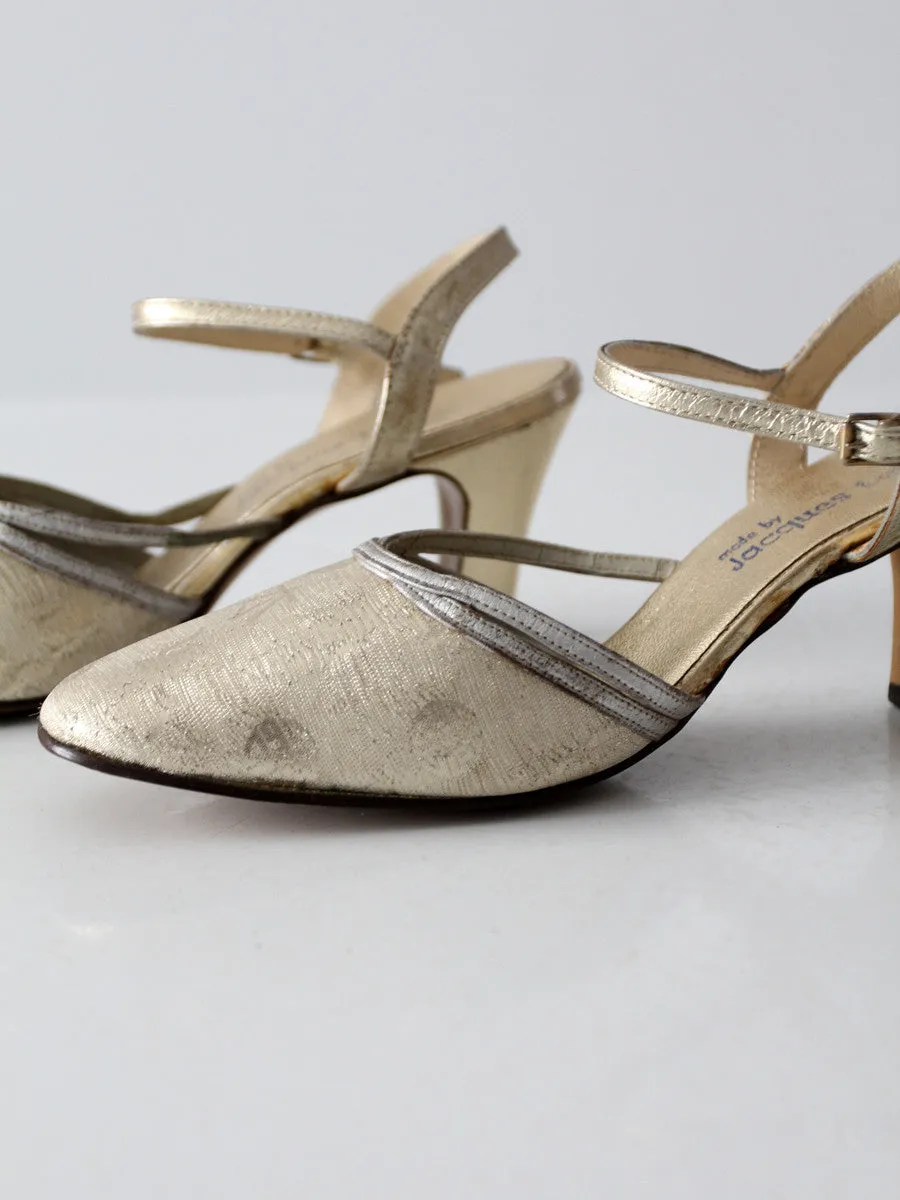 vintage 50s Jacques Levine gold heels, size 7.5