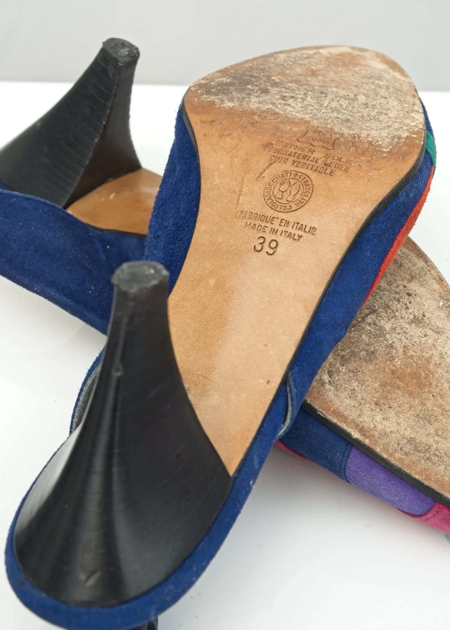 Vintage 80s Blue Suede Slingback Sandals Shoes • size 39