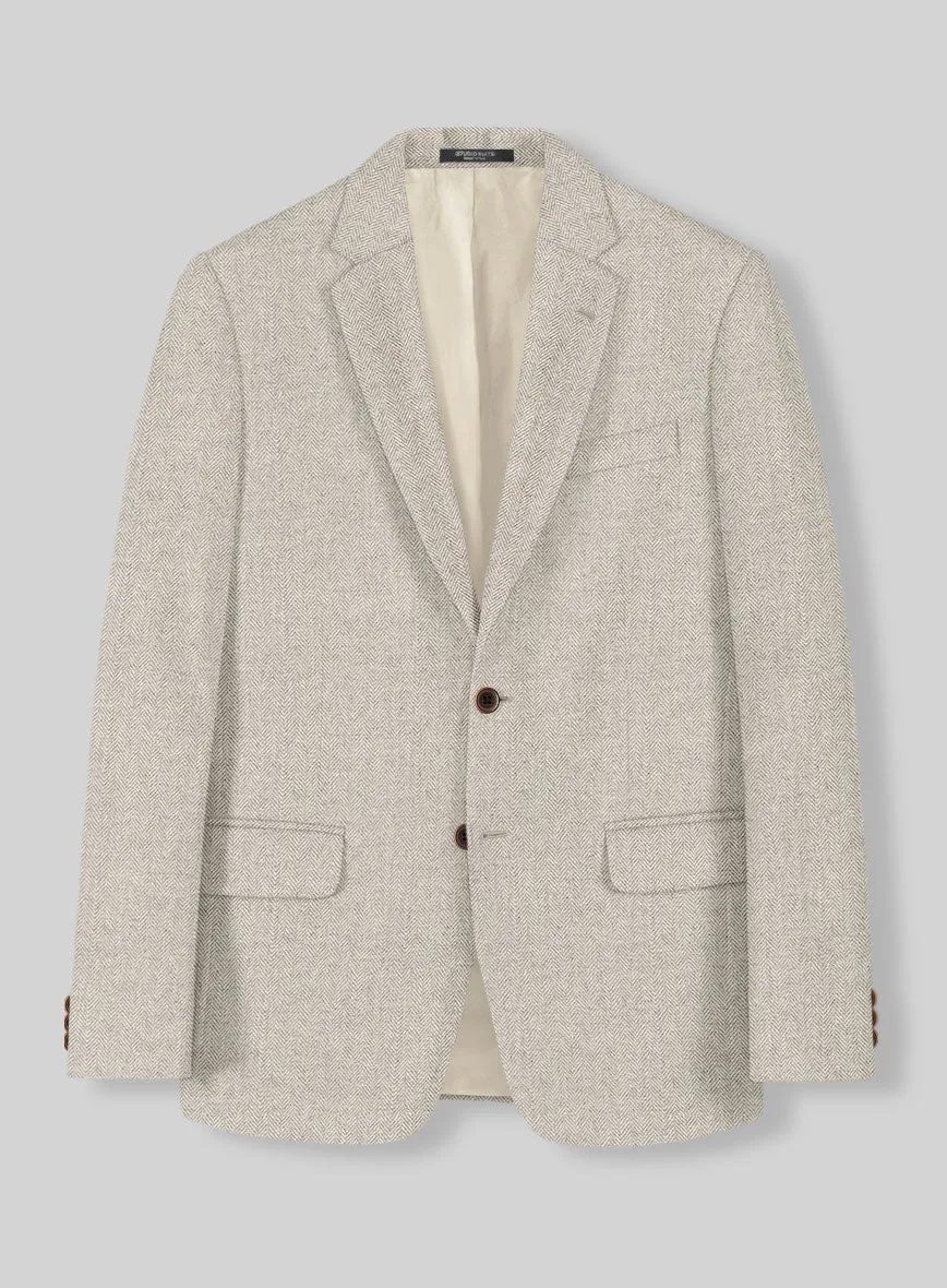 Vintage Herringbone Light Beige Tweed Jacket