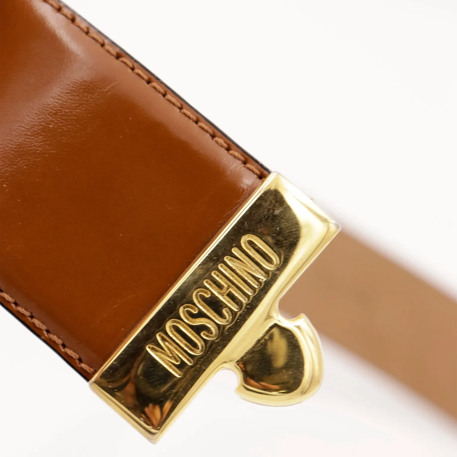 Vintage Moschino Redwall Brown Leather Belt with Gold Hardware