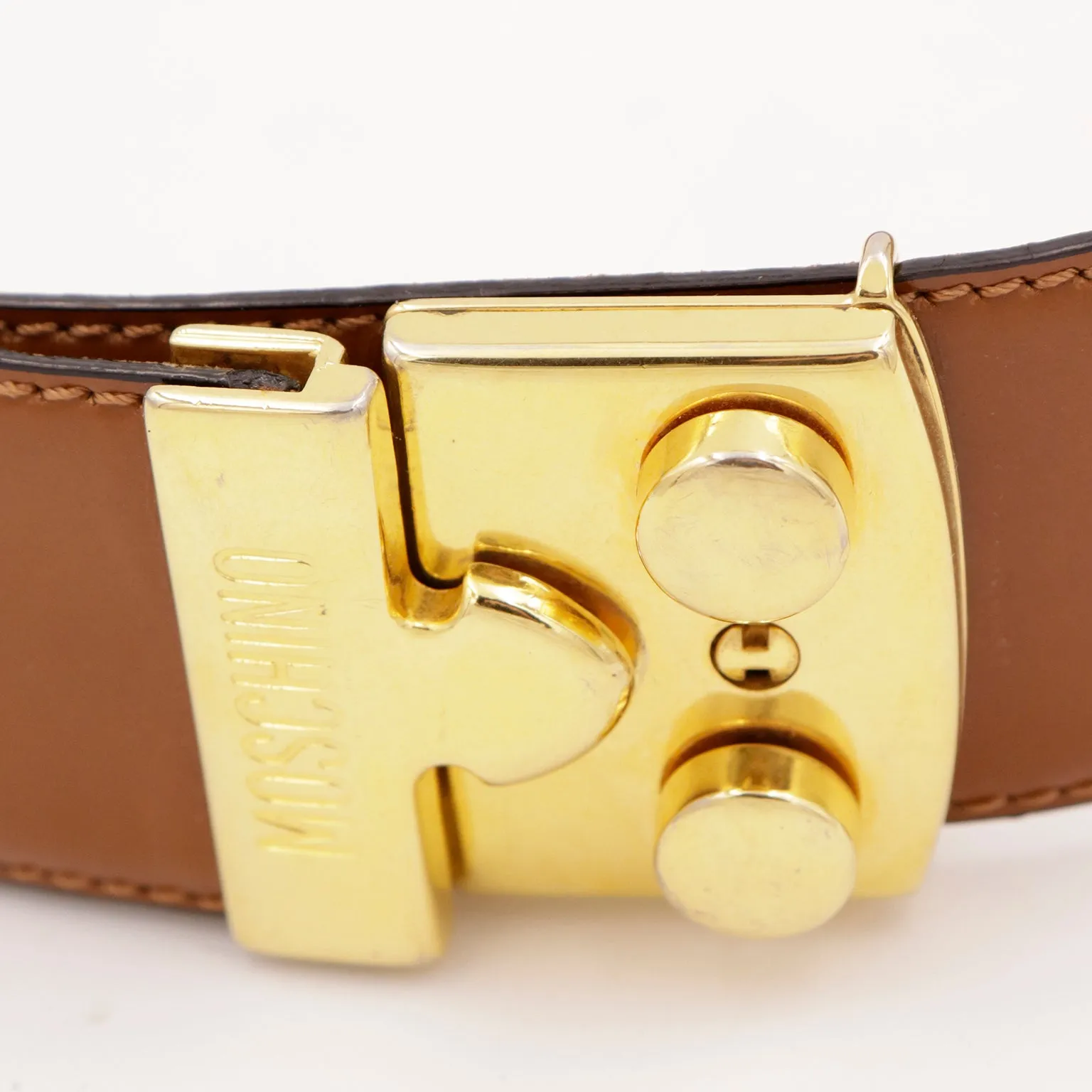 Vintage Moschino Redwall Brown Leather Belt with Gold Hardware