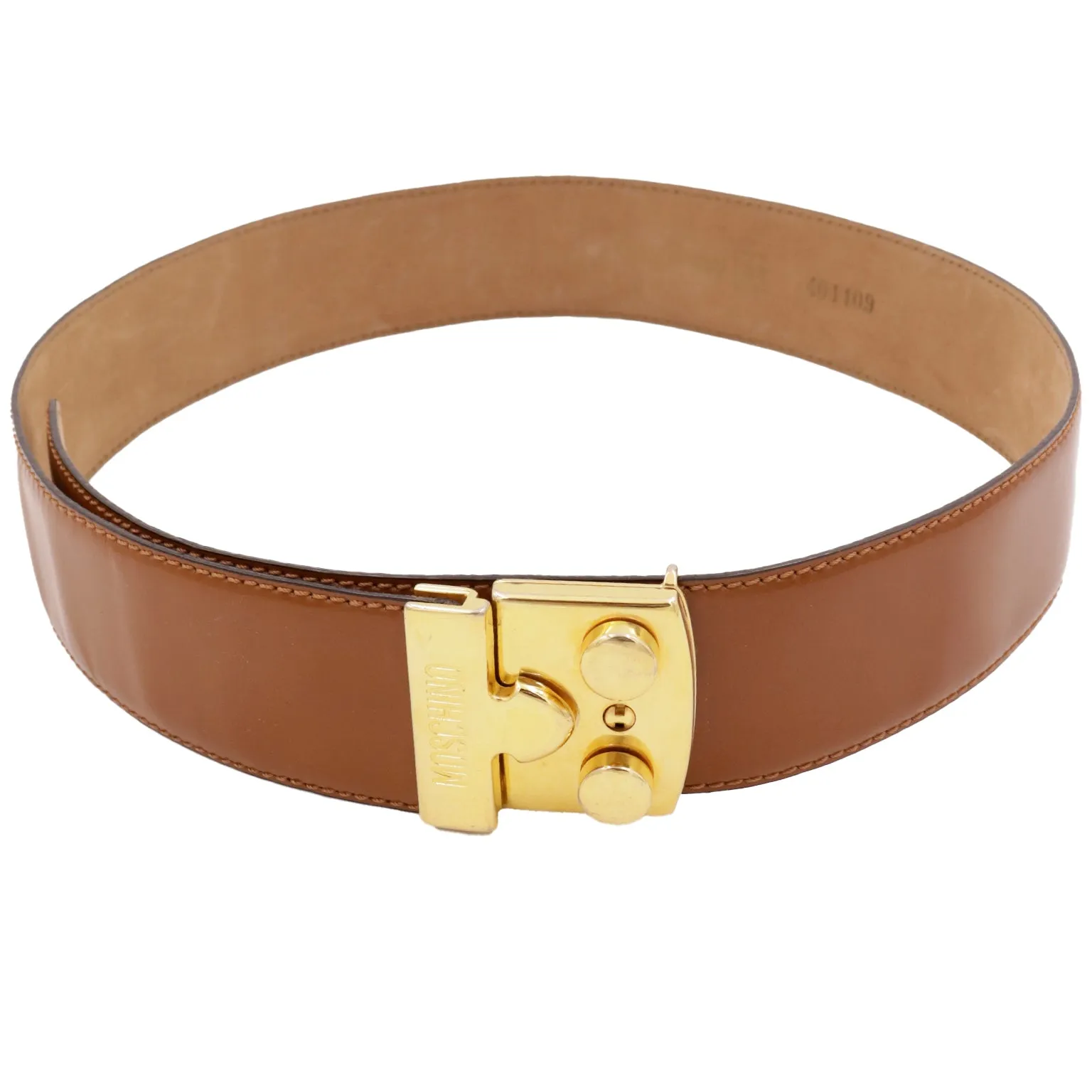 Vintage Moschino Redwall Brown Leather Belt with Gold Hardware