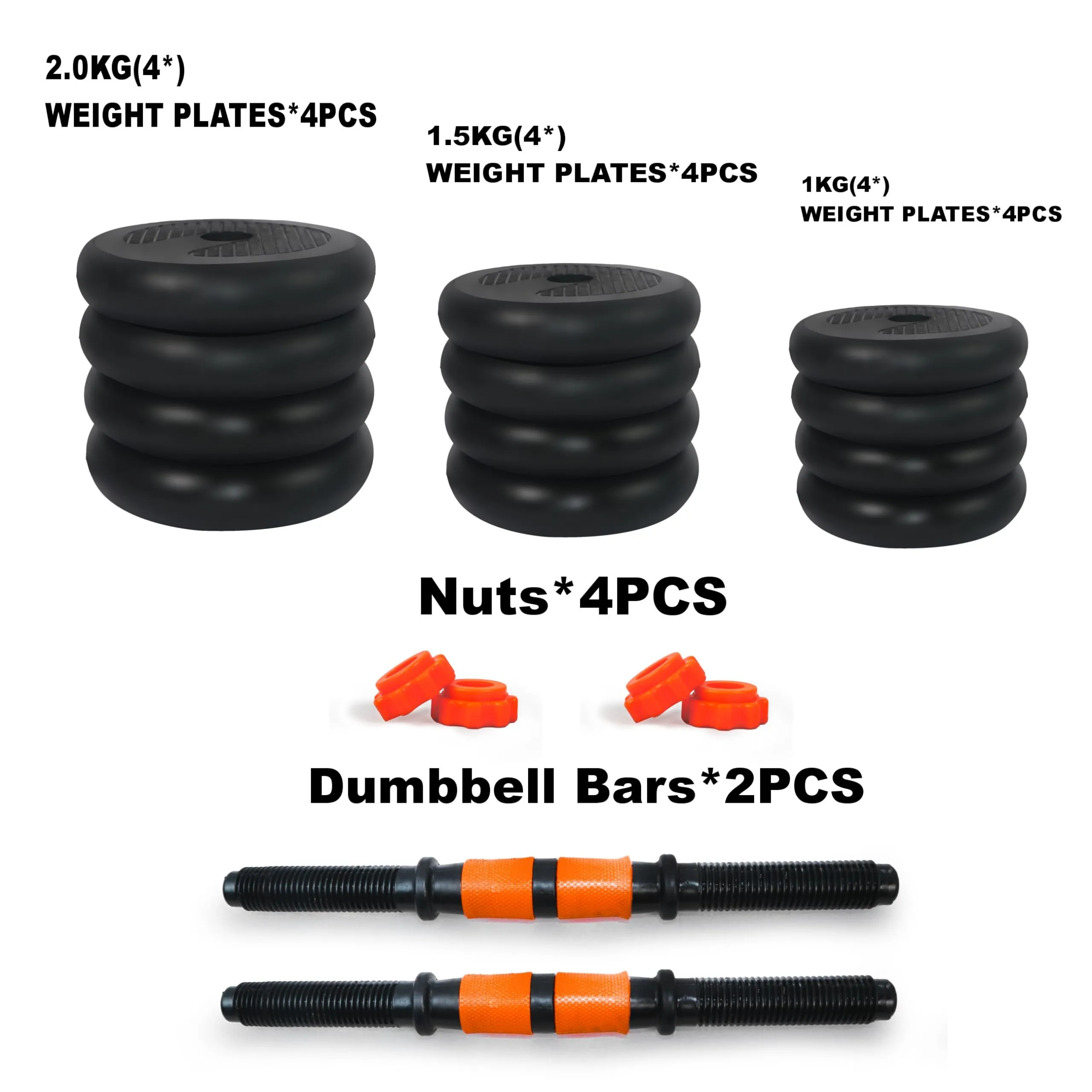 WATSON Premium Rubber Dumbbell Set For Men & Women Fitness, Dumbbell Set With 16Kg (1Kgx4, 3Kgx4) Rubber Weight Plates, Hard PVC 14" Dumbbell Rods, Foam Gripper