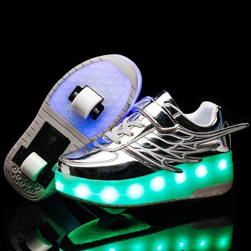 Wings Luminescent Charge Double Wheel Go Children's Shoes