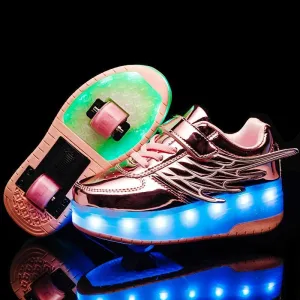 Wings Luminescent Charge Double Wheel Go Children's Shoes