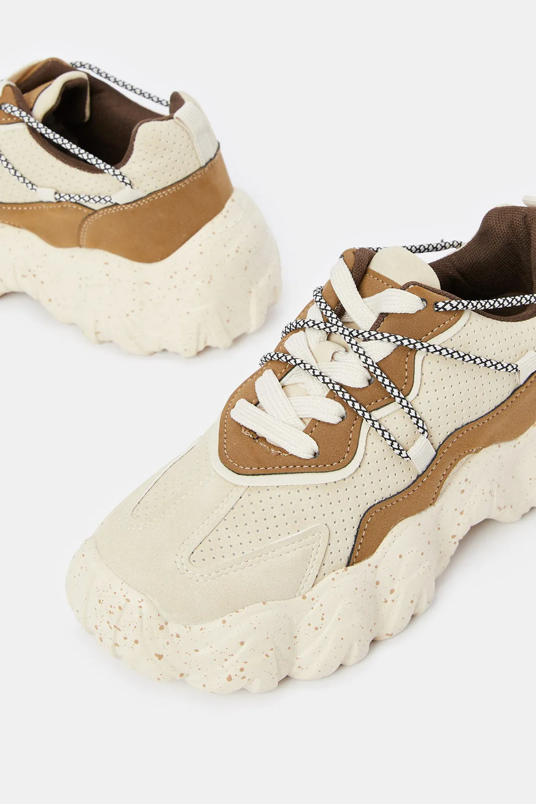 Women Beige Chunky Lace Up Sneaker