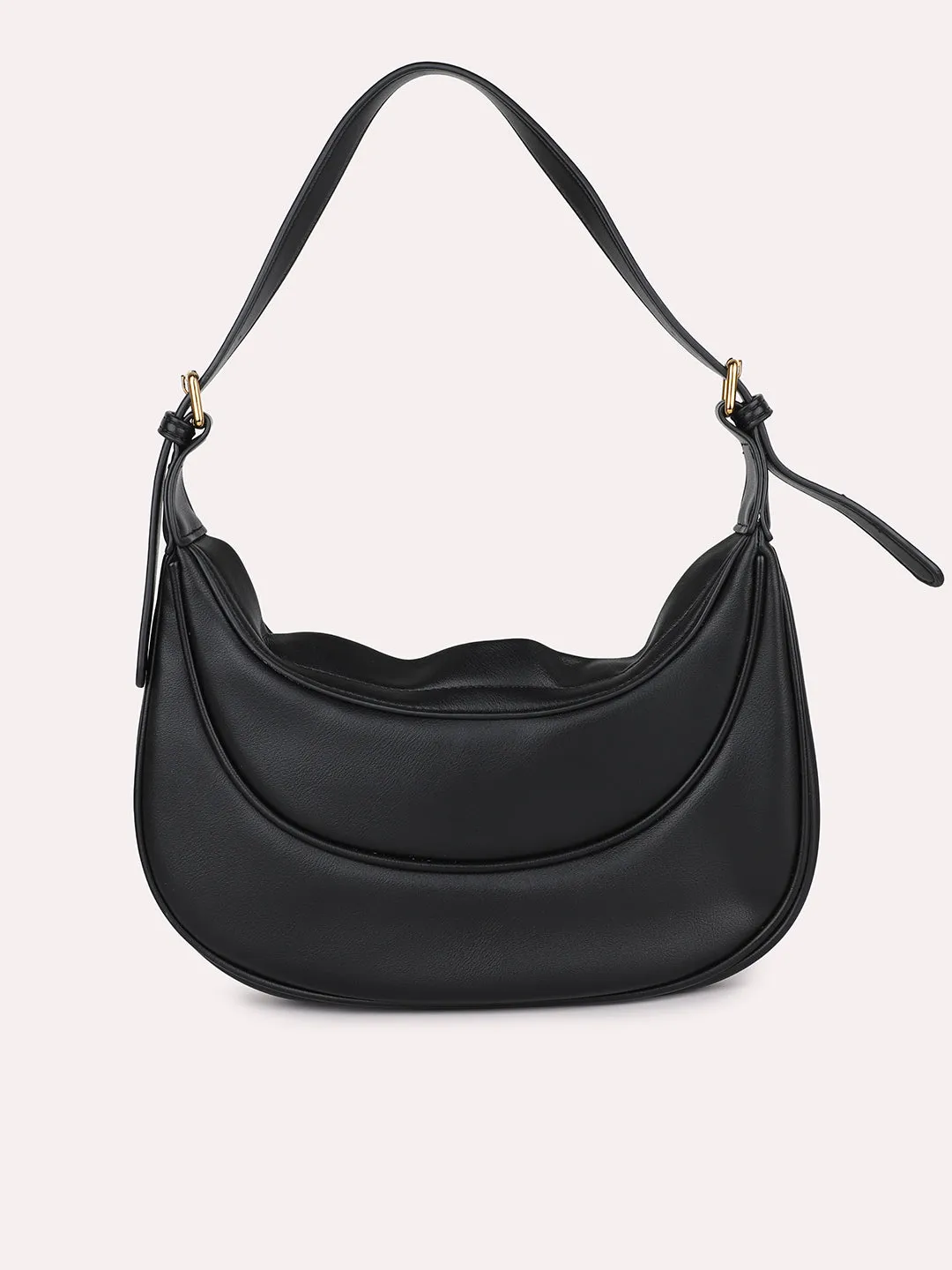 Women Black Textured Structured Shoulder Bag