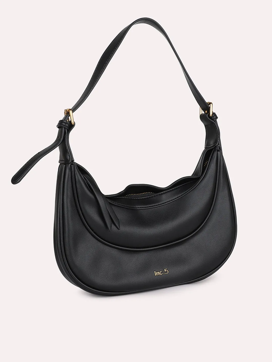 Women Black Textured Structured Shoulder Bag