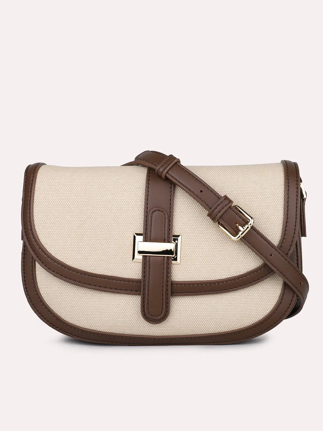 Women Brown Self Design Structured Sling Bag