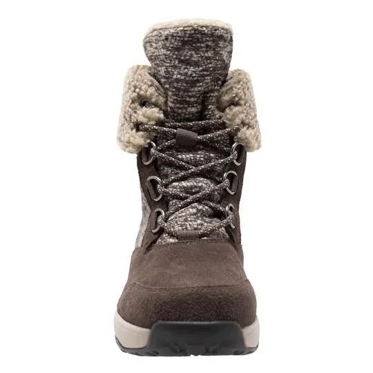 Women's Brown Microfleece Lace Winter Leather Boots