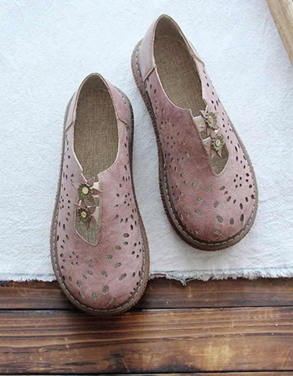 Women's Round Head Soft Leather Retro Shoes