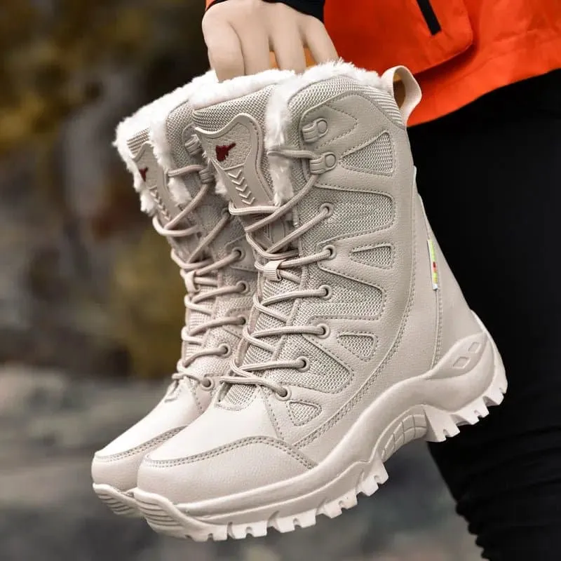 Women's Warm Winter Boots - Waterproof PU, Non-Slip Rubber Outsole, Mid-Calf Length