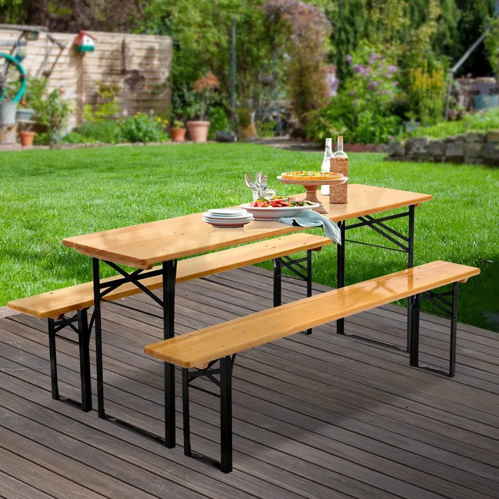 Wooden Outdoor Foldable Bench Set - Natural