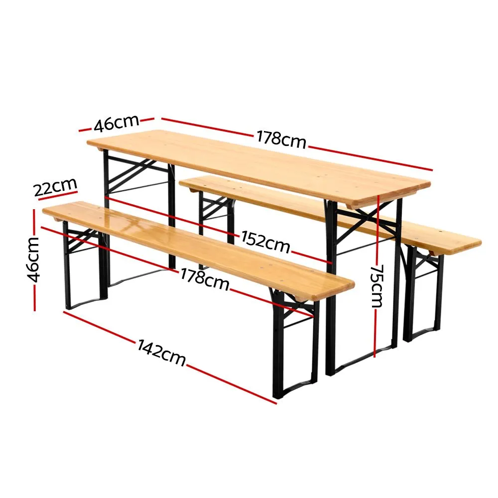 Wooden Outdoor Foldable Bench Set - Natural